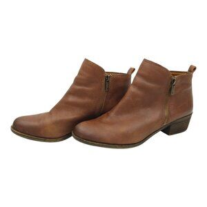 Lucky Brand Basel Ankle Boots Womens 10M Side Zip Toffee Leather Stacked Heel